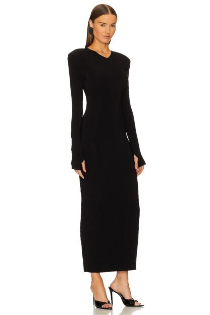 Long Sleeve Shoulder Pad Side Slit Gown - Image 2