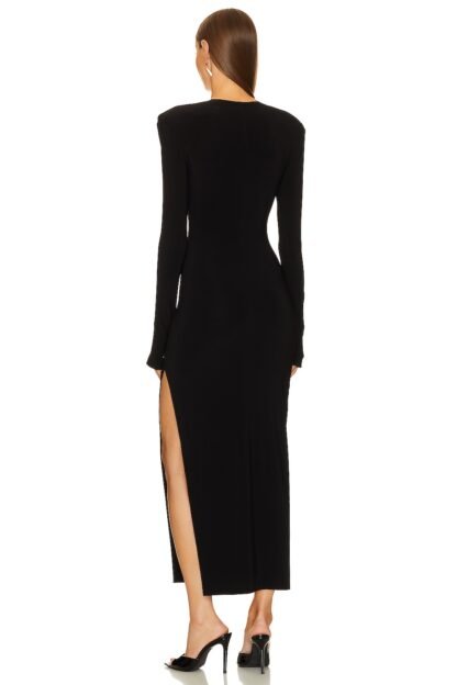 Long Sleeve Shoulder Pad Side Slit Gown - Image 3